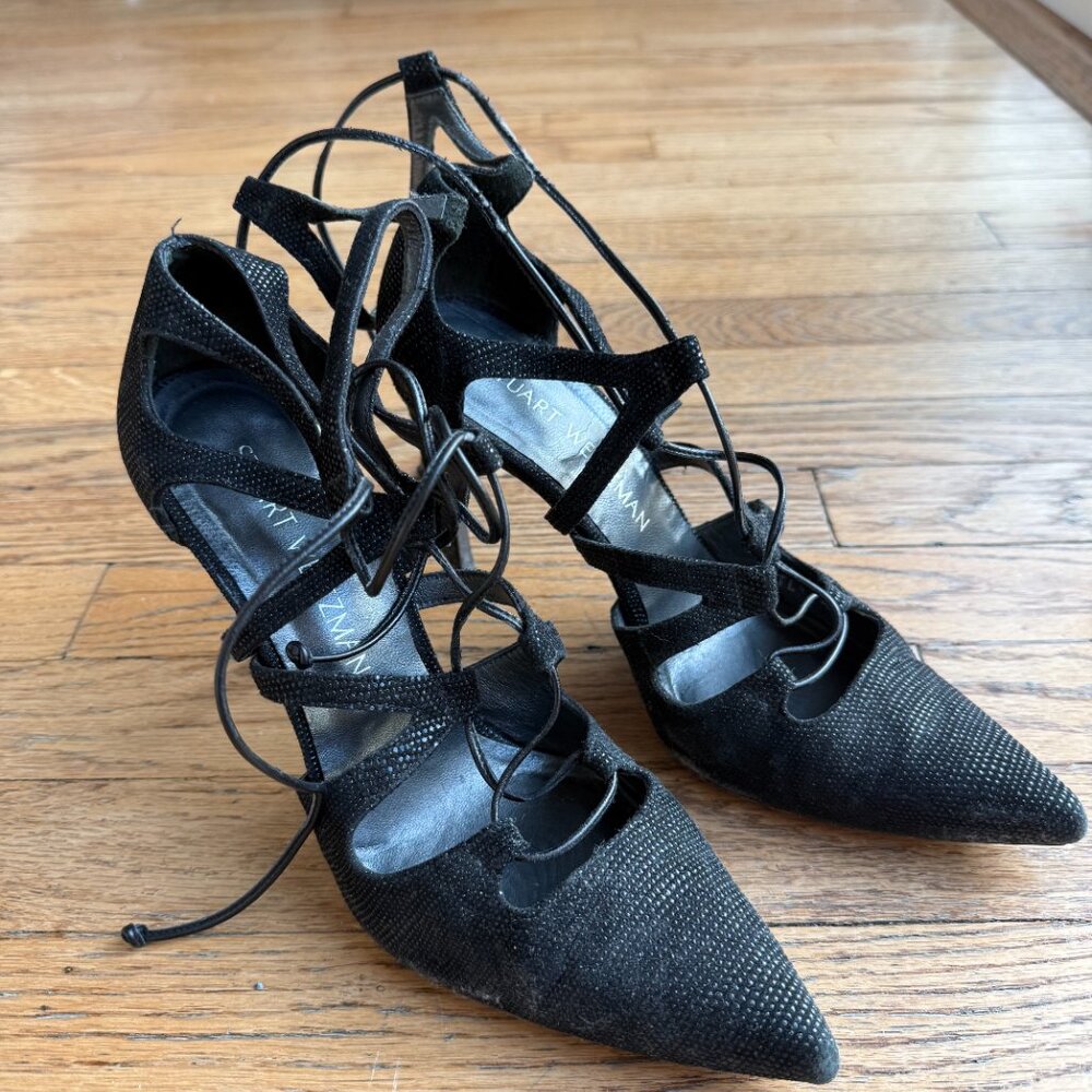 Stuart Weitzman pair of black strapped pumps